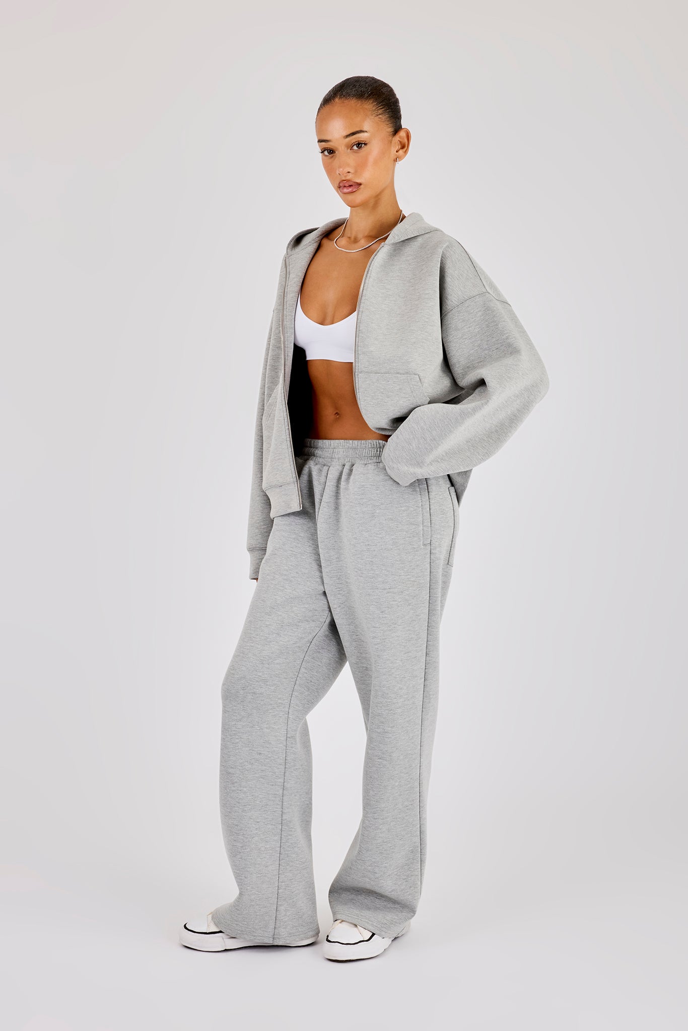 Scuba Oversized Zip Hoodie- Grey